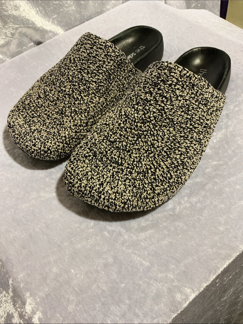 The Sak Black and Cream Knit Slip-On Mules